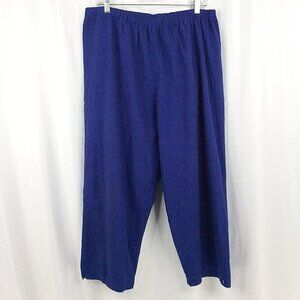 VTG Chico's Design 3 Crop Pants Womens XL Blue Pull On Wide Leg Crinkle Travel